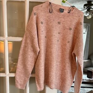 ARULA Pink Embellished Crew Neck Sweater